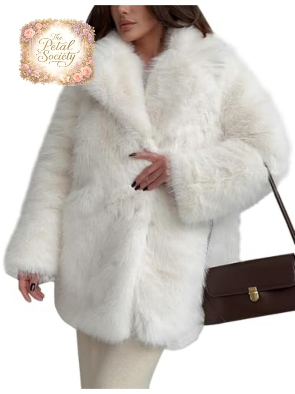Flygo Women's Fluffy Faux Fur Long Sleeve Winter Coat Snap Button